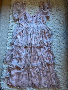 Lulu’s Pink Floral Tiered Ruffle Dress